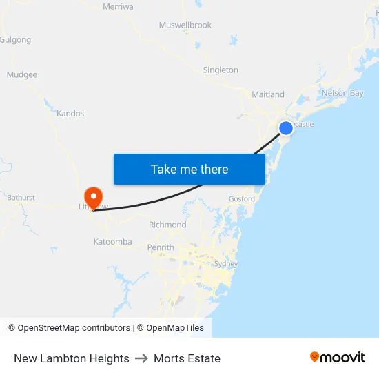 New Lambton Heights to Morts Estate map