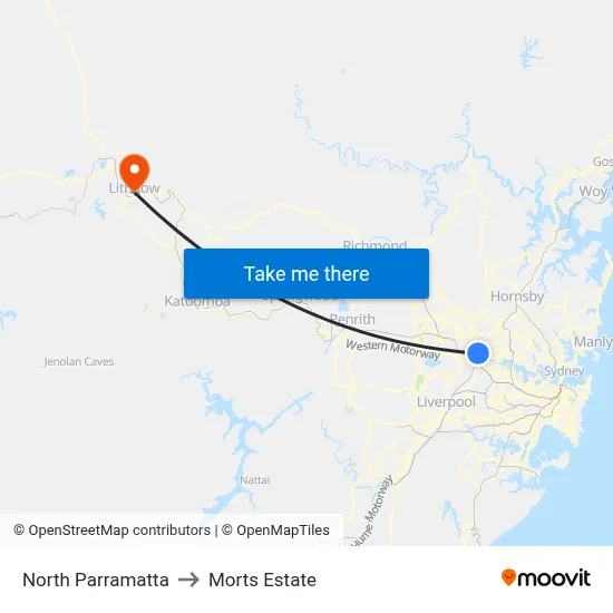North Parramatta to Morts Estate map