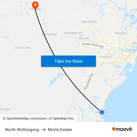 North Wollongong to Morts Estate map
