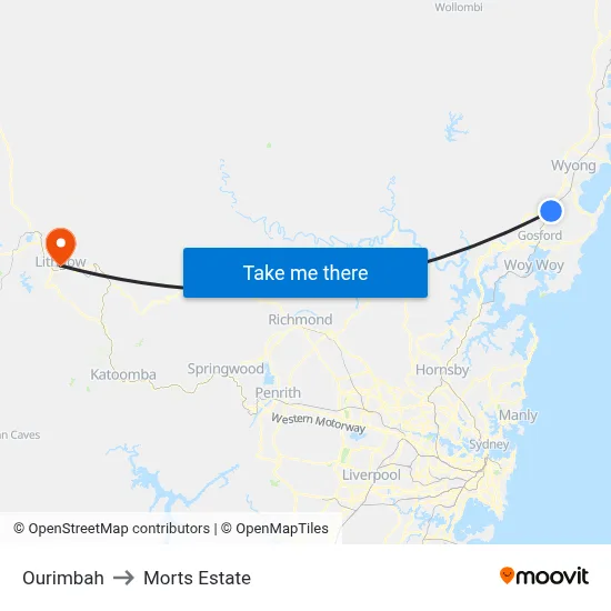 Ourimbah to Morts Estate map