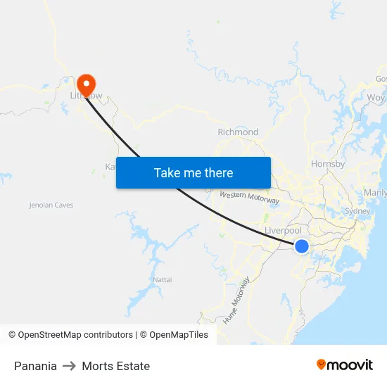 Panania to Morts Estate map