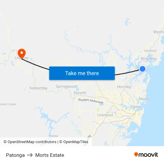 Patonga to Morts Estate map