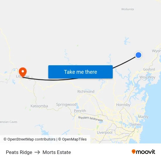 Peats Ridge to Morts Estate map