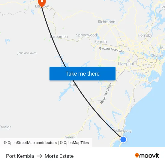 Port Kembla to Morts Estate map