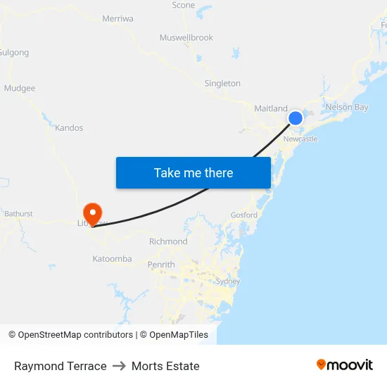 Raymond Terrace to Morts Estate map