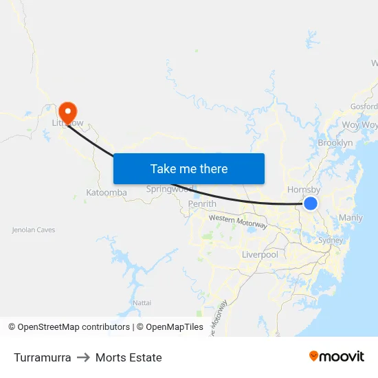 Turramurra to Morts Estate map