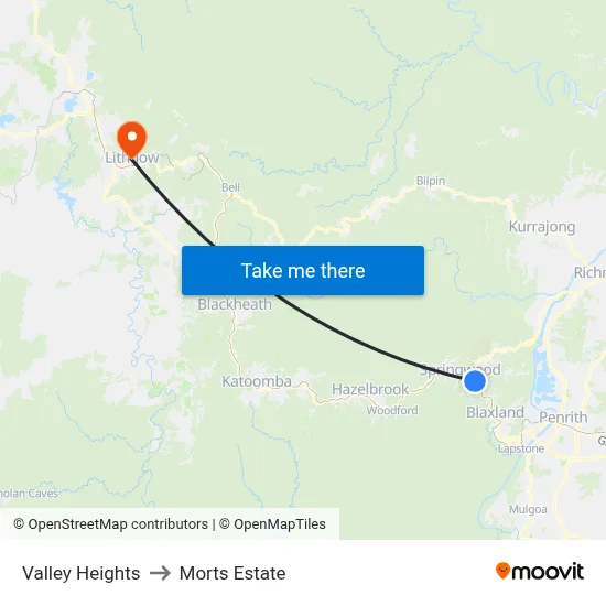 Valley Heights to Morts Estate map