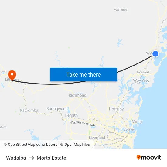 Wadalba to Morts Estate map
