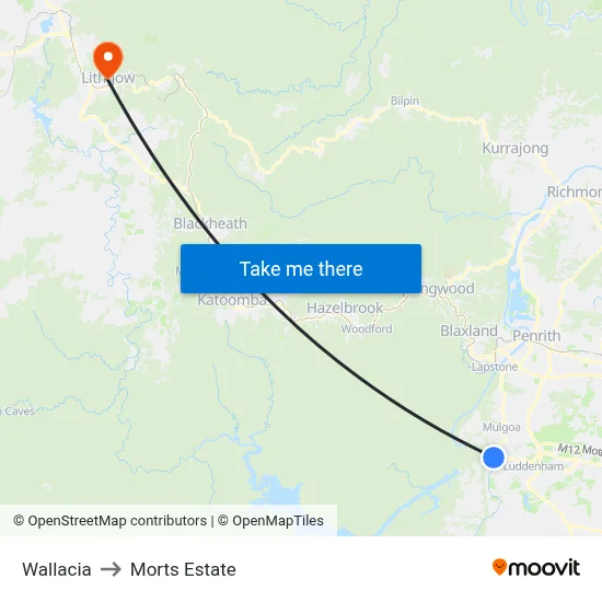 Wallacia to Morts Estate map