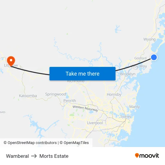 Wamberal to Morts Estate map