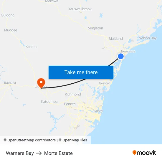 Warners Bay to Morts Estate map