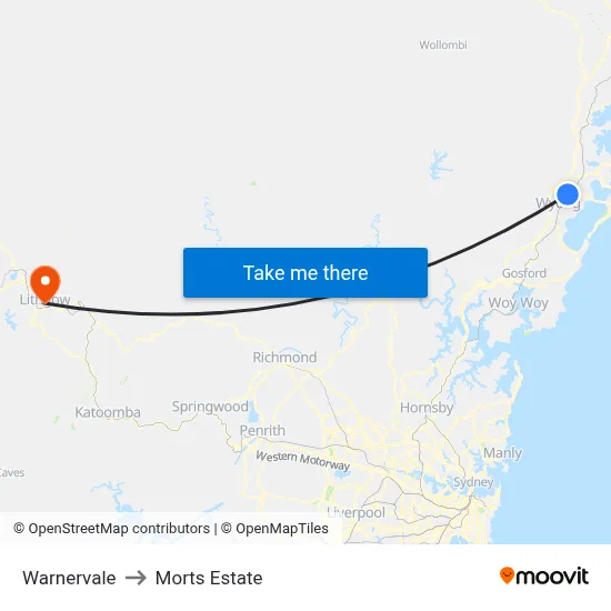 Warnervale to Morts Estate map