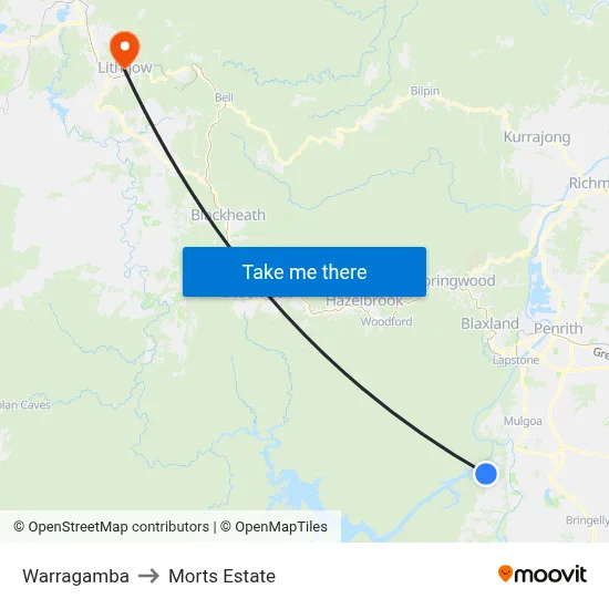 Warragamba to Morts Estate map