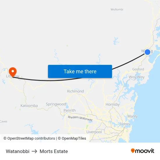 Watanobbi to Morts Estate map