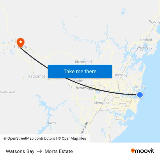 Watsons Bay to Morts Estate map