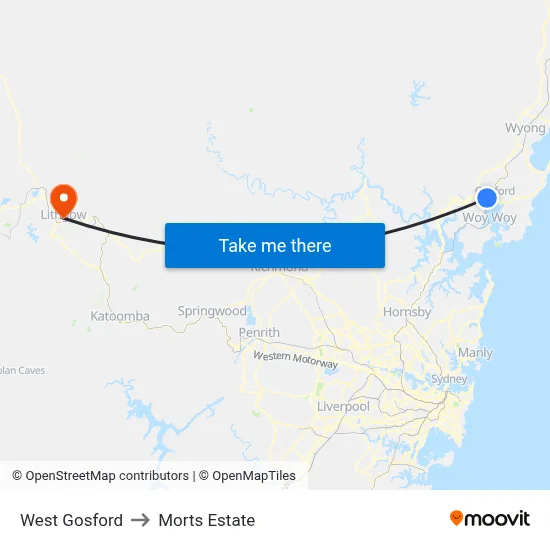West Gosford to Morts Estate map