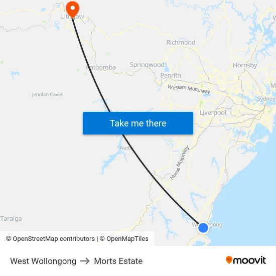 West Wollongong to Morts Estate map
