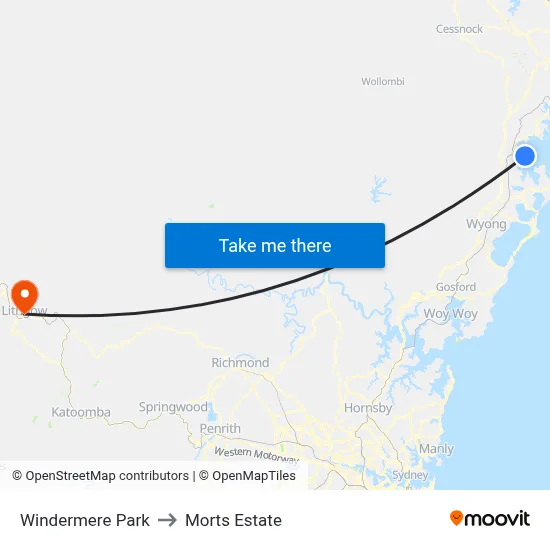 Windermere Park to Morts Estate map