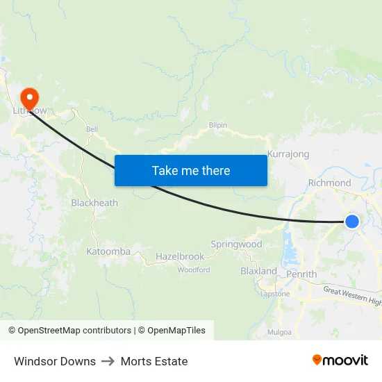 Windsor Downs to Morts Estate map