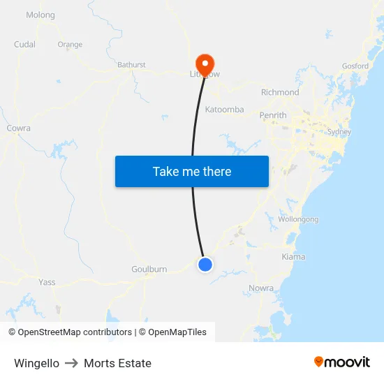 Wingello to Morts Estate map