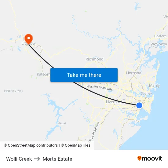 Wolli Creek to Morts Estate map
