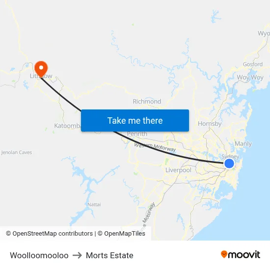 Woolloomooloo to Morts Estate map
