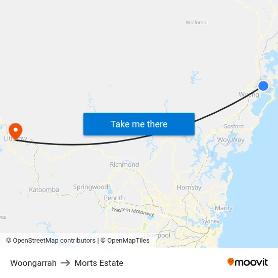 Woongarrah to Morts Estate map