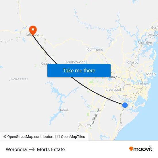Woronora to Morts Estate map