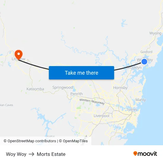 Woy Woy to Morts Estate map