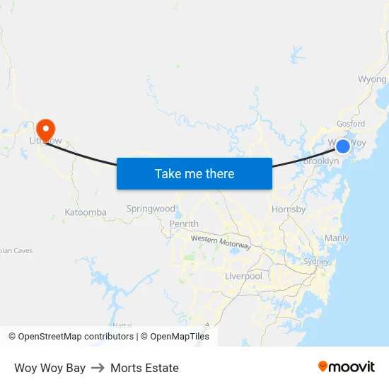 Woy Woy Bay to Morts Estate map
