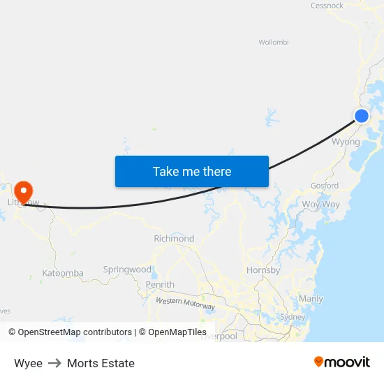 Wyee to Morts Estate map