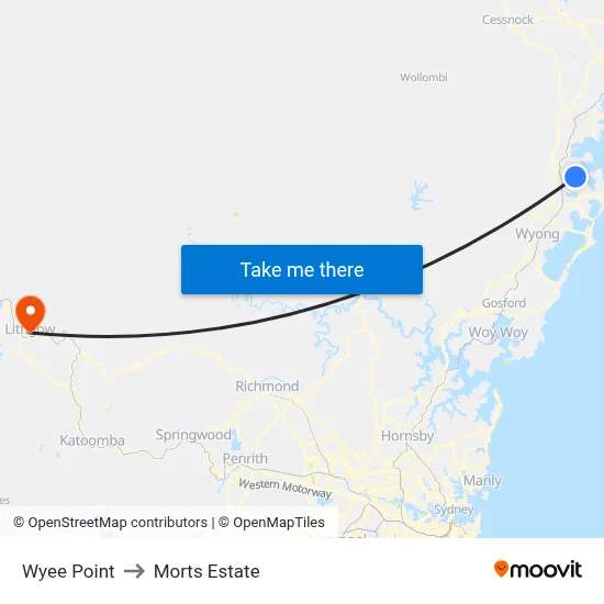 Wyee Point to Morts Estate map