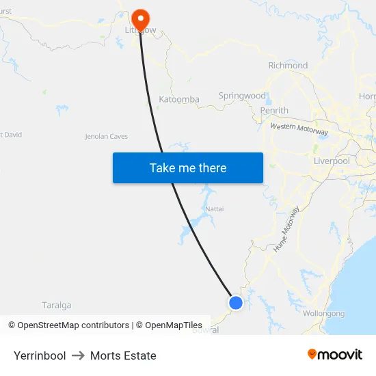 Yerrinbool to Morts Estate map