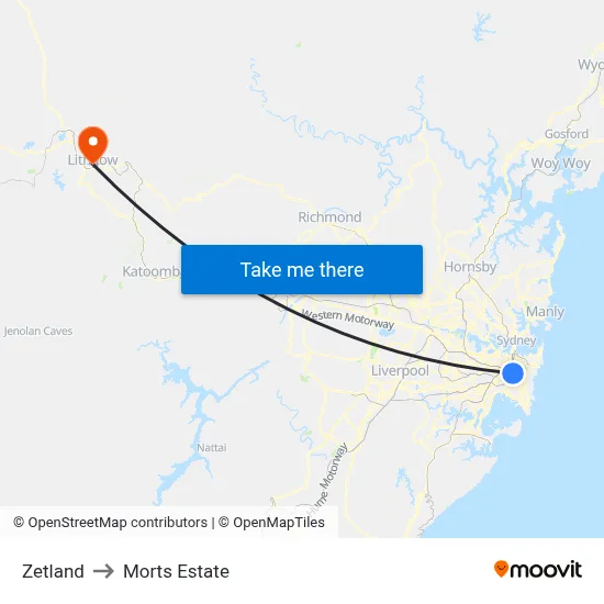 Zetland to Morts Estate map