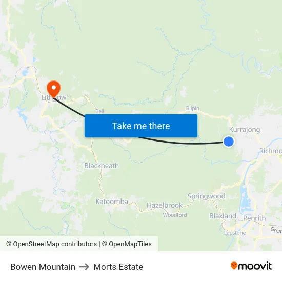 Bowen Mountain to Morts Estate map