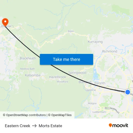 Eastern Creek to Morts Estate map