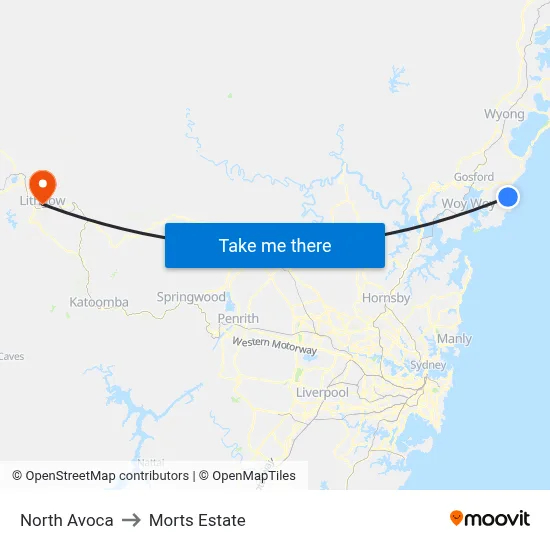 North Avoca to Morts Estate map