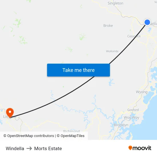 Windella to Morts Estate map
