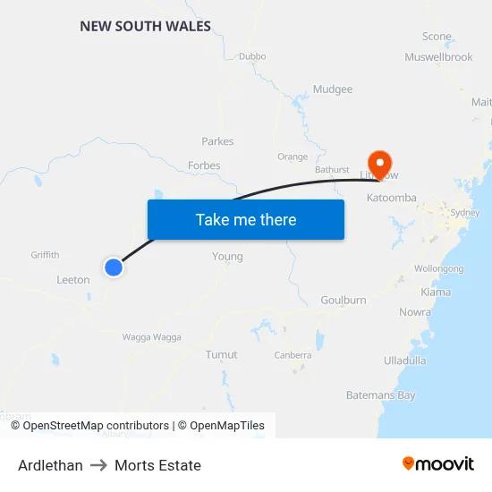 Ardlethan to Morts Estate map