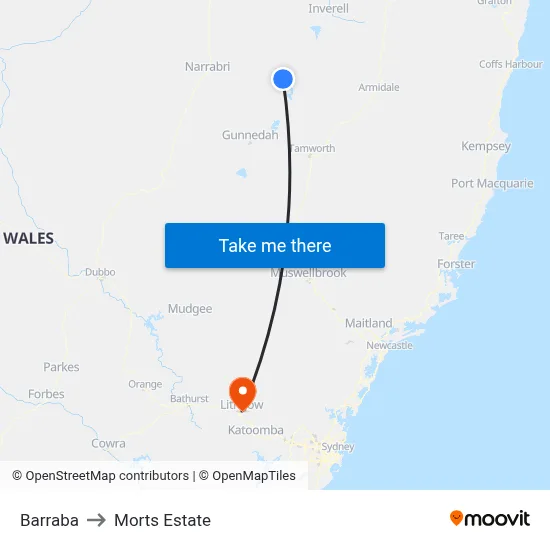 Barraba to Morts Estate map