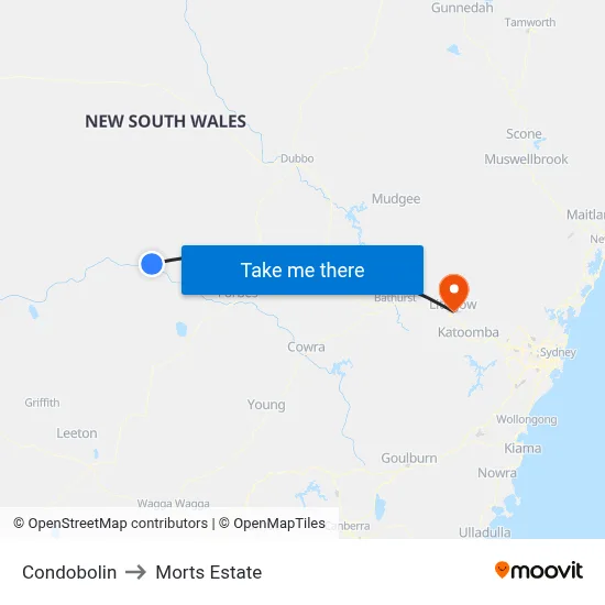Condobolin to Morts Estate map