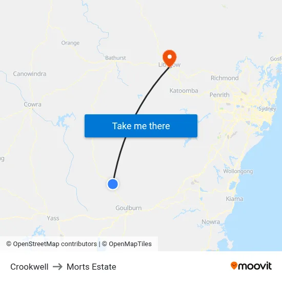 Crookwell to Morts Estate map