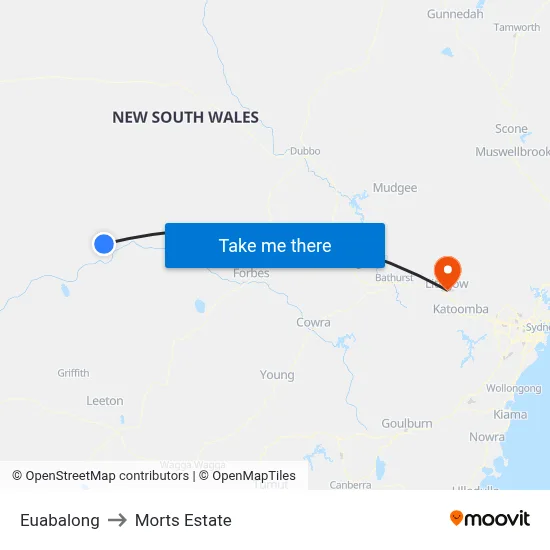 Euabalong to Morts Estate map