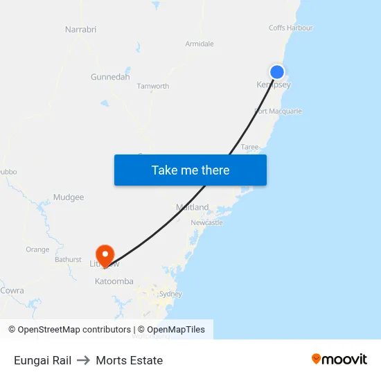 Eungai Rail to Morts Estate map