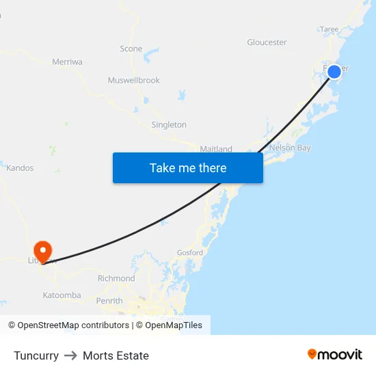 Tuncurry to Morts Estate map