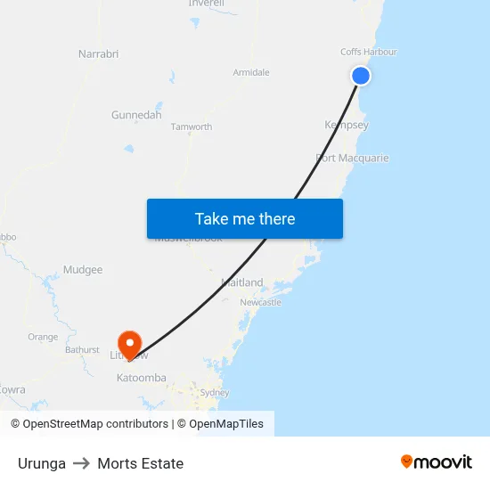 Urunga to Morts Estate map