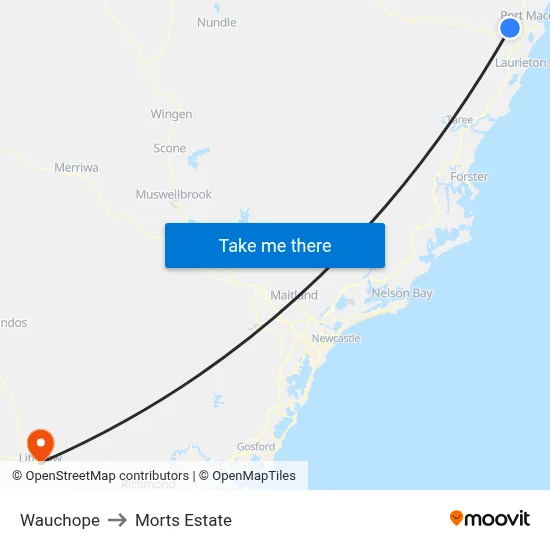 Wauchope to Morts Estate map