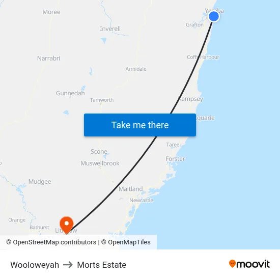 Wooloweyah to Morts Estate map