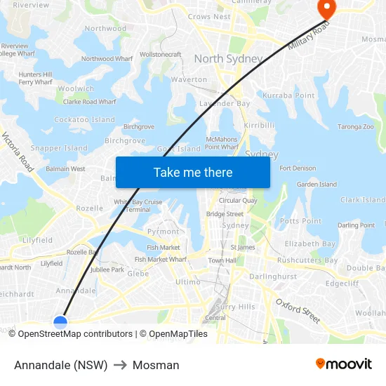 Annandale (NSW) to Mosman map