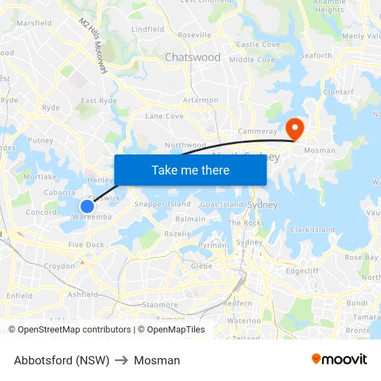 Abbotsford (NSW) to Mosman map
